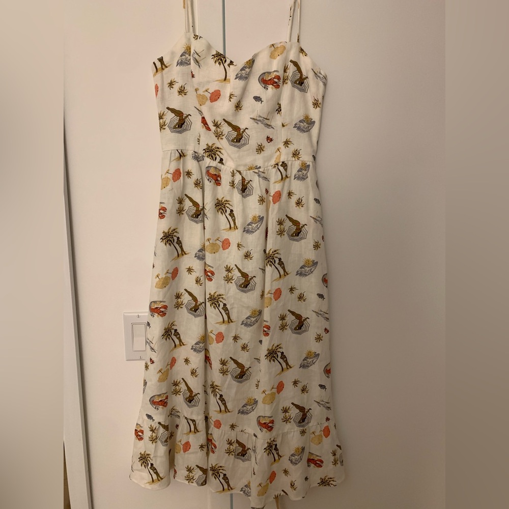 Reformation Beach Print Linen Midi Dress Size 4 NWOT